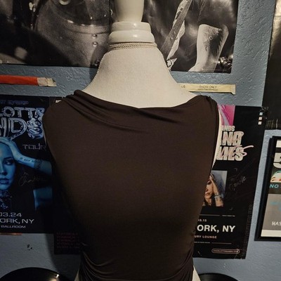 SHEIN Women s Brown Cowl Neck Ring Detail Knit Tank Top Polyester Stretch XS