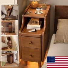 Narrow End Table Bedroom, Wooden Small 2 Drawer Nightstand, Thin Couch Side End