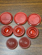 Buttons 8 red  6 -sew thru and 2-2-hole 3/4" - 1" Flat with circle design VTG