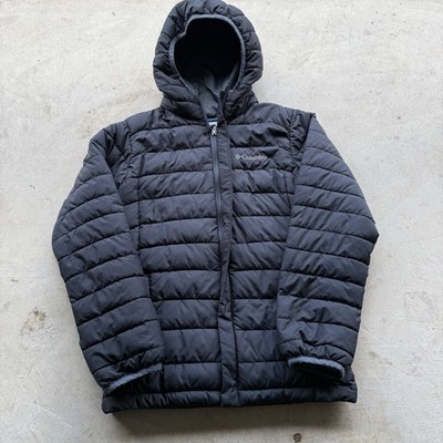 Columbia Powder Lite Kids Puffer Jacket Hooded Black Zip Up Size M 8-10