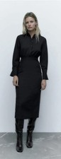 Zara Black Long Sleeve Fitted Bodycon Shirtdress 