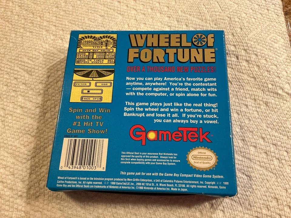 Wheel of Fortune Nintendo Game Boy 1990 GameTek Puzzle TV Show Cartridge VTG GB - Image 2 of 3