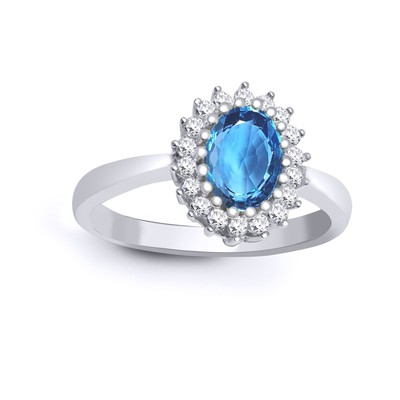 9ct White Gold Jewelco London Diamond Blue Topaz Classic Royal Cluster Ring 11mm