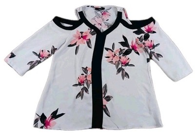 Alfani Woman Size 20W Blouse Floral 3/4 Sleeve Cold Shoulder V-Neck