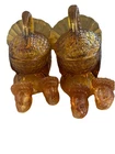 2 Vintage LE Smith Amber Glass Turkey Covered Dish 7" & 4 Mini candle holders