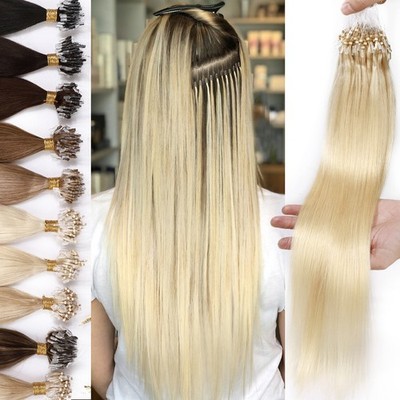 200 Strähnen Microring Loop Remy Echthaar Extensions Haarverlängerung Microlink