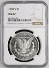 1878-S NGC MS 62 REVERSE MOUNTED MORGAN SILVER DOLLAR DMPL REVERSE THAT LOOKS 65