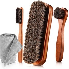 4 Pcs Horsehair Shine Shoes Brush Kit Polish Dauber Applicators Cleaning Leather