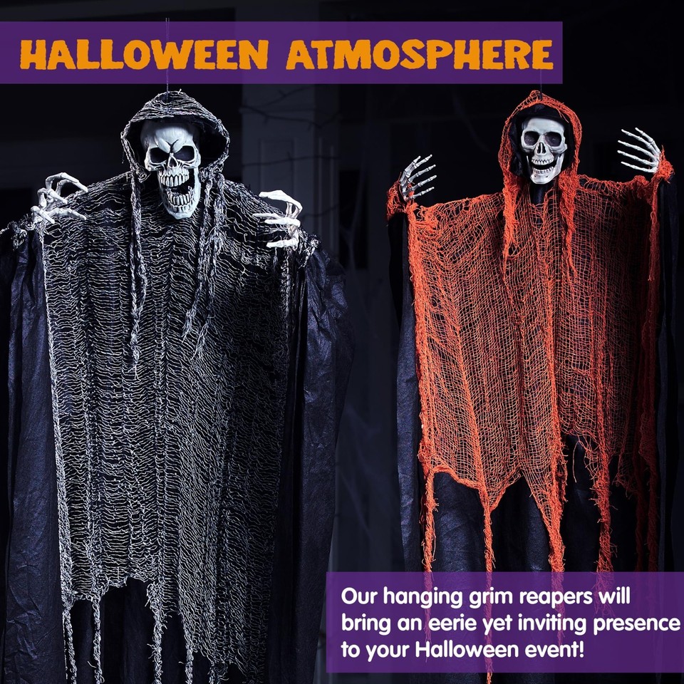 3 Pcs Halloween Grim Reapers & Ghosts - Outdoor Skeleton Decorations ...