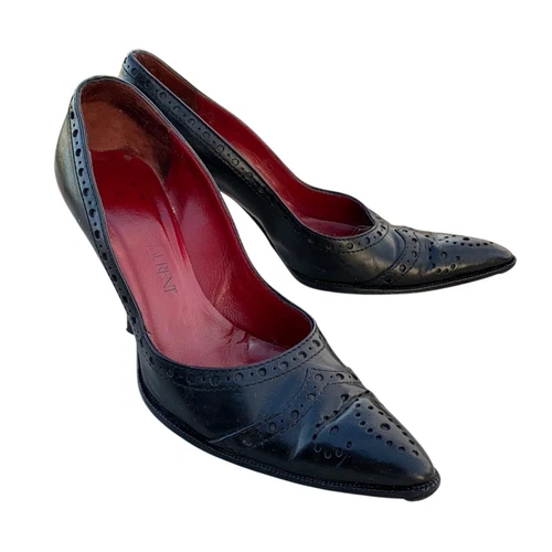 SAINT LAURENT (YSL) Vintage Yves Saint Laurent donna nero brogue punta tacco pompa taglia 6M