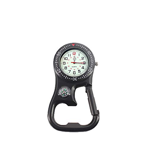 Men Women Compass Corkscrew Carabiner Clip on FOB Watch Outdoor Black - Photo 1/7