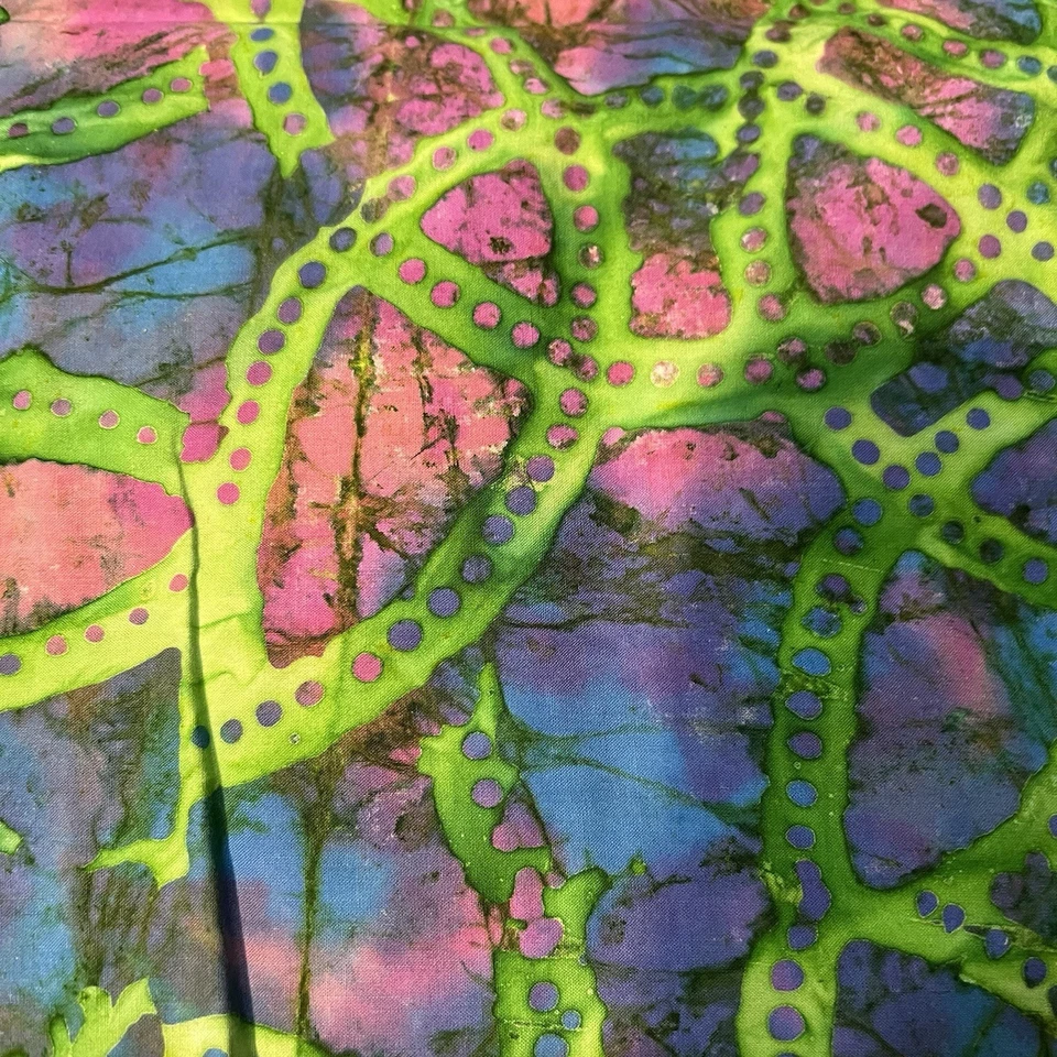 Tecido 100% algodão Batik multi verde roxo equipamento de bicicleta design colcha 44x34 - Imagem 2 de 4