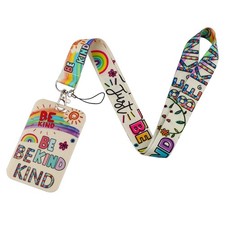 Cute Be Kind Rainbow Lanyard ID Badge Autism Awareness Puzzle Piece Holder Key
