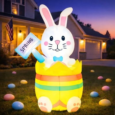 5.2FT Easter Bunny Inflatable with Colorful Eggs Bunny Outdoor Blow Up Yard D...