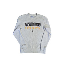 Wyoming Cowboys Gray Crew Neck Sweatshirt SZ S NCAA Reverse Weave Spell Out
