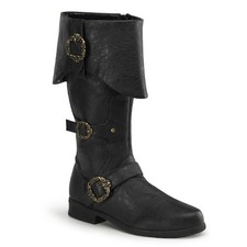 Black Pirate Jack Sparrow Captain Hook Mens Costume Buckle Tall Medieval Boots