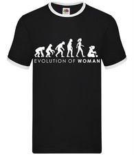 Evolution of Woman Knitting - Mens Ringer - Craft Knitter Creative Hobby