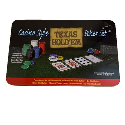 Casino Style TEXAS HOLD'EM Poker Set New Sealed Tin Container