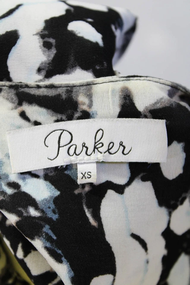 Camisa Parker Mujer Estampado Abstracto Abotonada Negra Azul Talla Extra Pequeña Foto 4 de 4