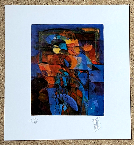 REGINALD PAVAMANI 1985 ORIGINALE FIRMATA LITOGRAFIA STAMPA ARTISTICA RE OPERA D'ARTE INDIANA