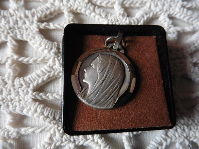 Pendentif Ancien Argent Massif 925 – Médaille Religieuse Vierge Et Jésus