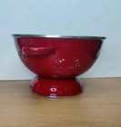 Vintage Large Colander Red  Enamel  11.5" Diameter  Footed