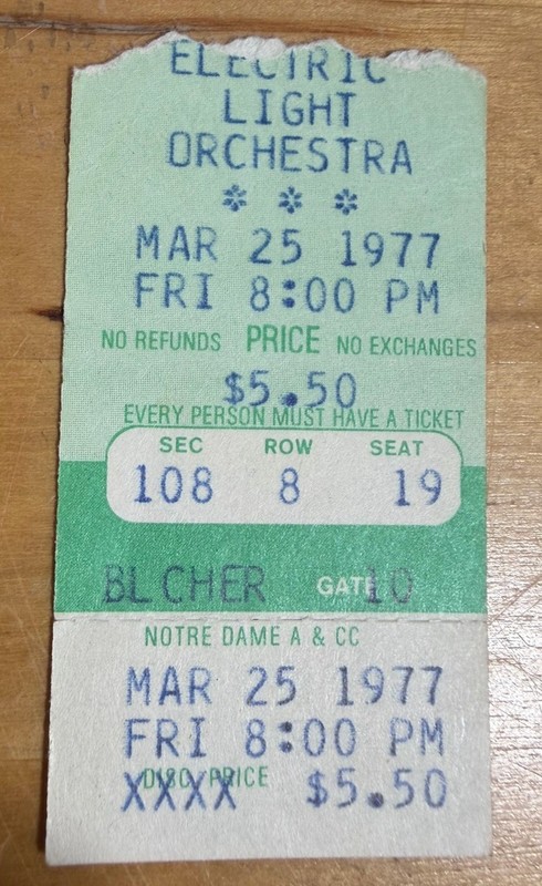1977 Electric Light Orchestra Notre Dame Concert Ticket Stub South Bend Indiana