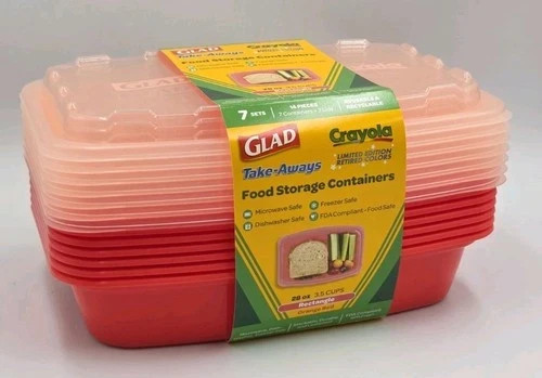 Crayola New Retired Orange Red Rectangular Food Storage Containers Glad 7 in set - Picture 1 of 1