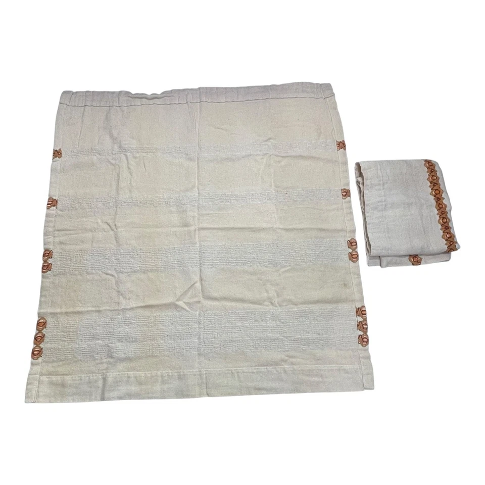 Juego de 2 cortinas de cocina vintage hechas a mano de arpillera bordadas rústicas de mediados de siglo Foto 3 de 4