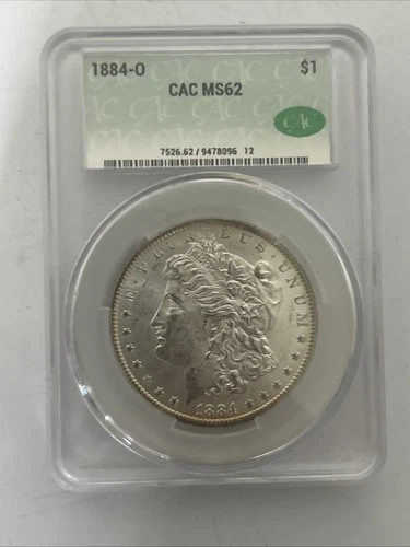 1884 O $1 CAC MS 62 Morgan Silver Dollar Toning Around Band Uncirculated