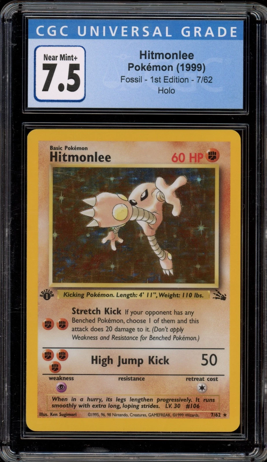 Pokemon Hitmonlee Fossil 1st Edition Holo Rare #7 CGC 7.5