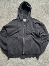 Vintage 90s Hanes Black Full Zip Hoodie Mens M Boxy Blank Fleece Sweatshirt