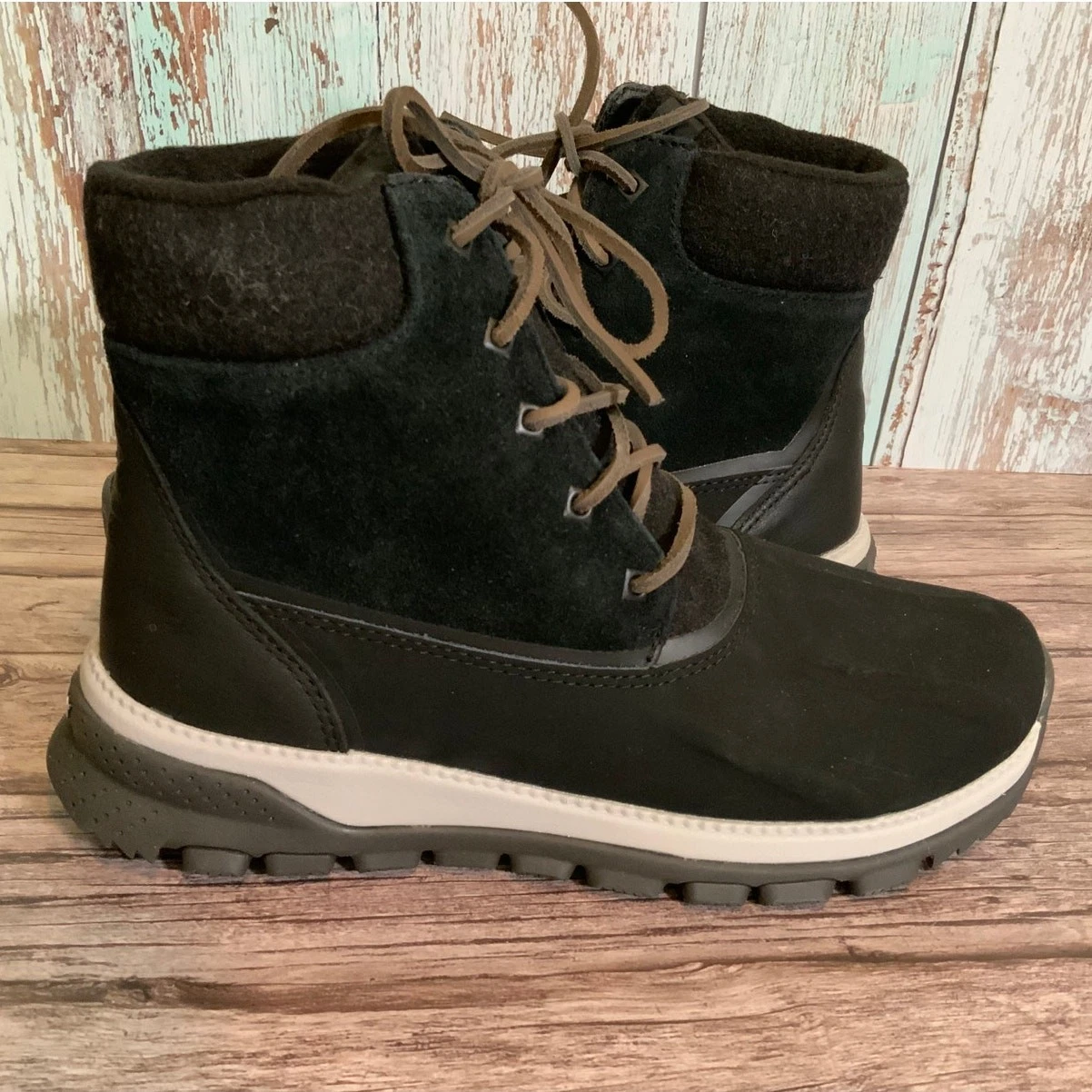 Sperry Unisex Black Leather Winter Boots Mens 7.5 Womens 9 Snow Duck