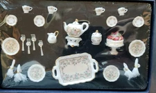 DOLLHOUSE MINIATURE RUETER PORCELAIN ~GERMANY~28 PC TEA &DESSRT  SET  MIB
