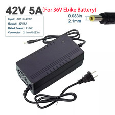 42V 5A Smart Charger for 36V Bicycle Lithium Li-ion Battery DC 5.5x2.1mm Plug US