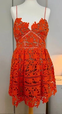 Self-Portrait Damen Azaelea Orange Guipure Spitze Midikleid Größe UK6