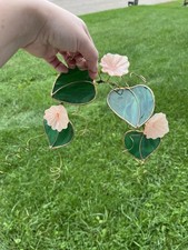 Stained Glass Suncatcher Leaves and Pink Flowers Vine