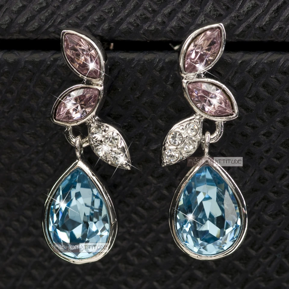 18k white gold gf made with SWAROVSKI crystal tear drop wedding party earrings - Image 3 of 3