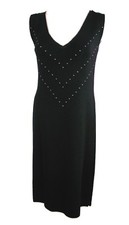 NWOT Max Studio Black Stretch Knit V-Neck Sleeveless Dress, Beige Trim - S