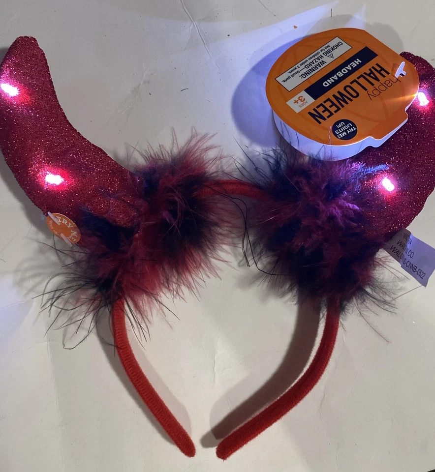 Light Up Devil Headband Glowing Red Devil Horns LED Costume Headband - Image 2 of 4