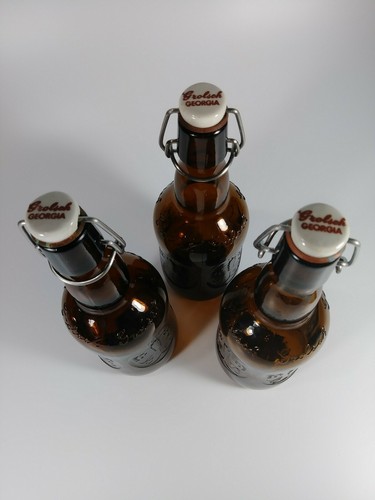 OLD GROLSCH "GEORGIA" PORCELAIN STOPPER BROWN BEER BOTTLES 16OZ Set Of 3 Vintage - 第 12/24 張圖片