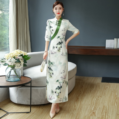 chinese style bodycon dress Chinese Qipao Dress Women's Cheongsam Floral Embroidered Long Bodycon Dress