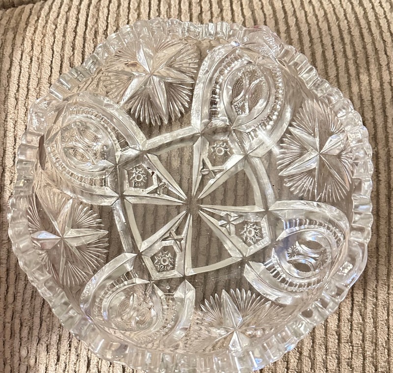 Cut Glass Heart Shaped Dish  Heavy Vintage  6 1/2"