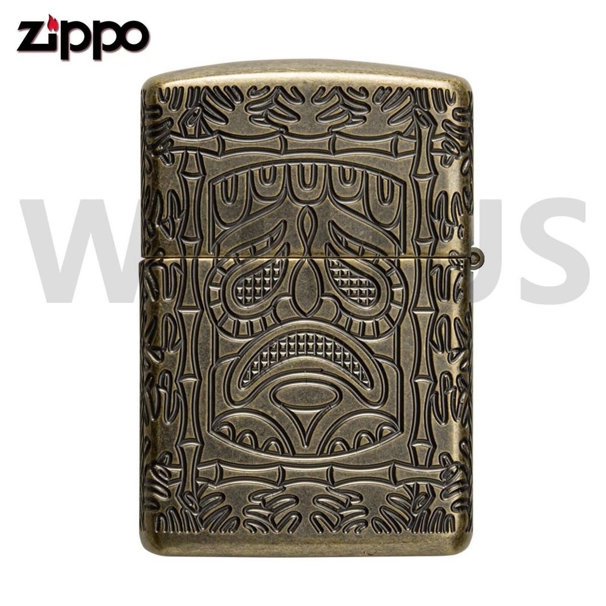 Zippo Armor Tiki Design Antique Brass Textured Multicut Lighter
