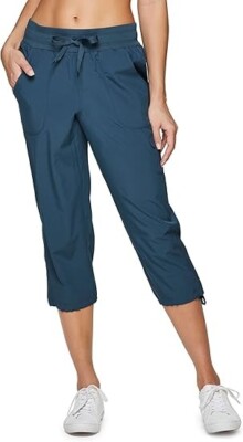 RBX Active Women's Cargo Capri Pant Pockets Lightweight drawstring CR717R9 TEAL