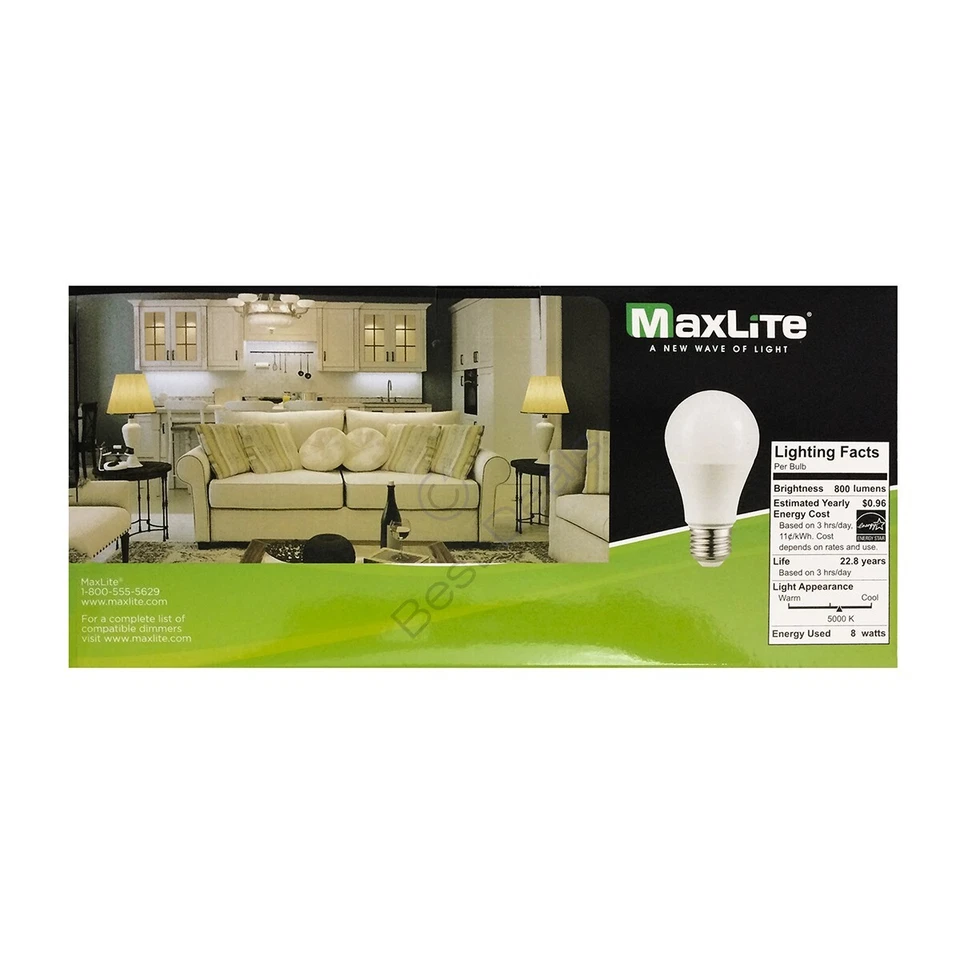 96 Pack Maxlite Dimmable LED 8W Daylight Light Bulb A19 60W replacement 5000K - Image 3 of 4