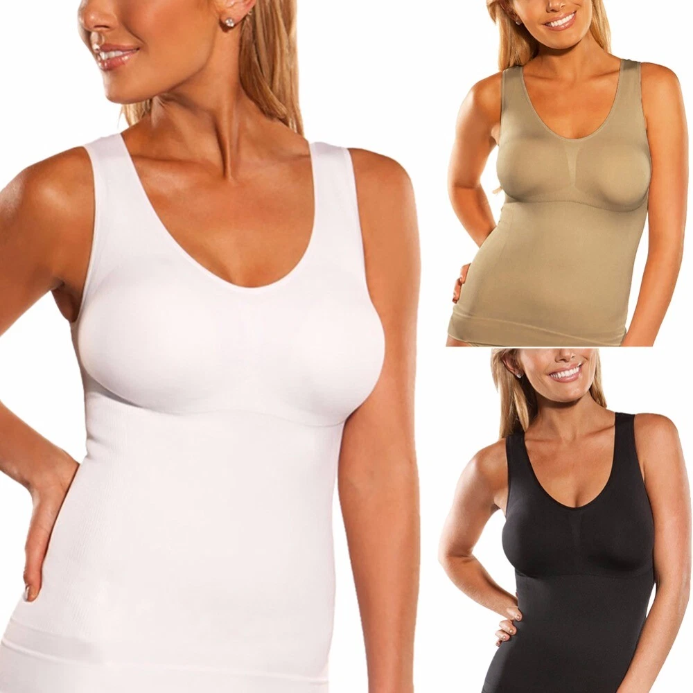 Women Built in Shelf Padded Bra Tank Tops Wide Strap Stretchy Seamless  Camisole