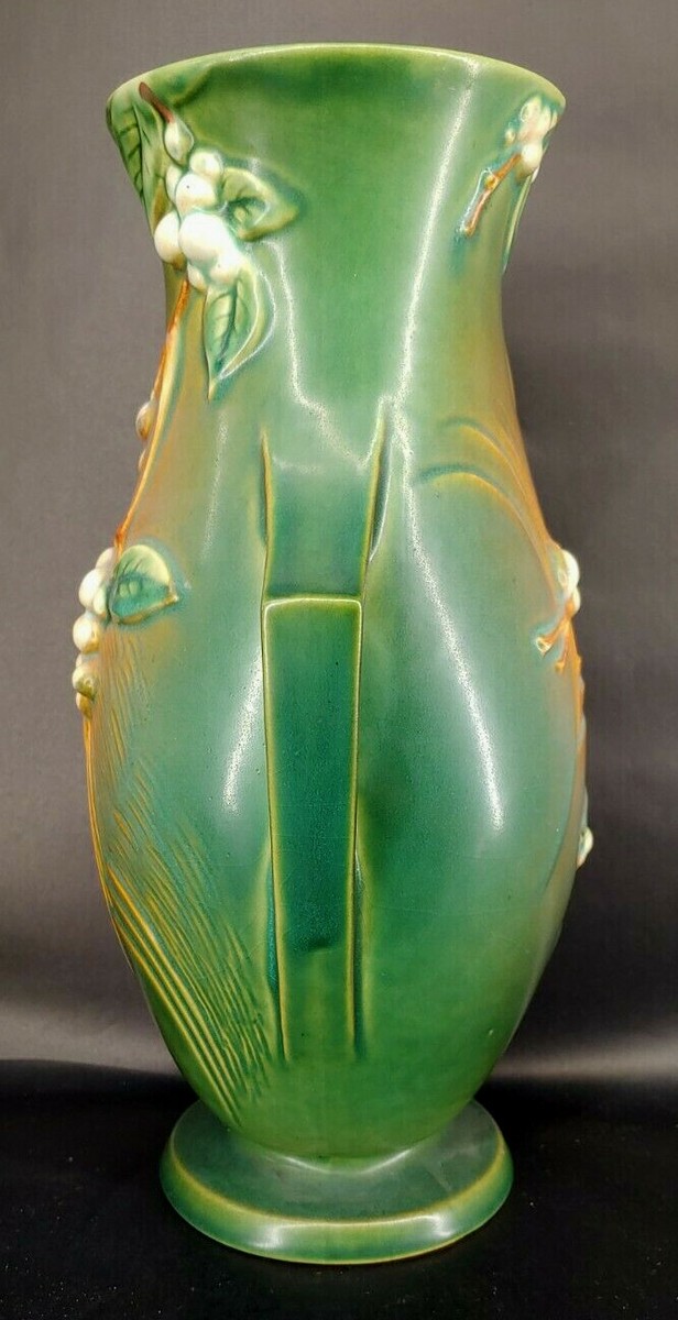 RARE Roseville Pottery Snowberry Green Vase 1V1-12 Mid Century