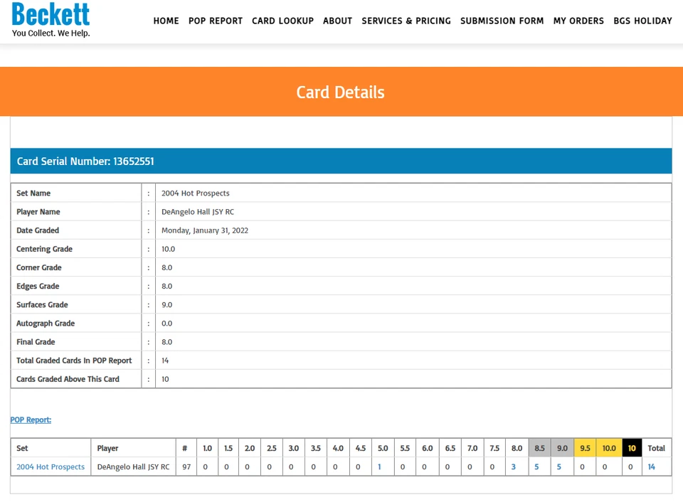 DeAngelo Hall RC BGS 8+: 2004 Hot Prospects Rookie Card Jersey Patch /350 - Image 3 of 3