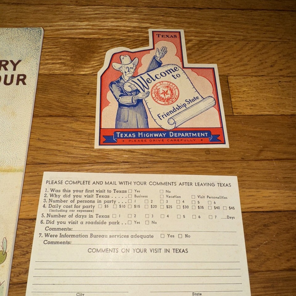 Texas Vintage Travel Tour Guide Visit Card 1951 Texas Highway